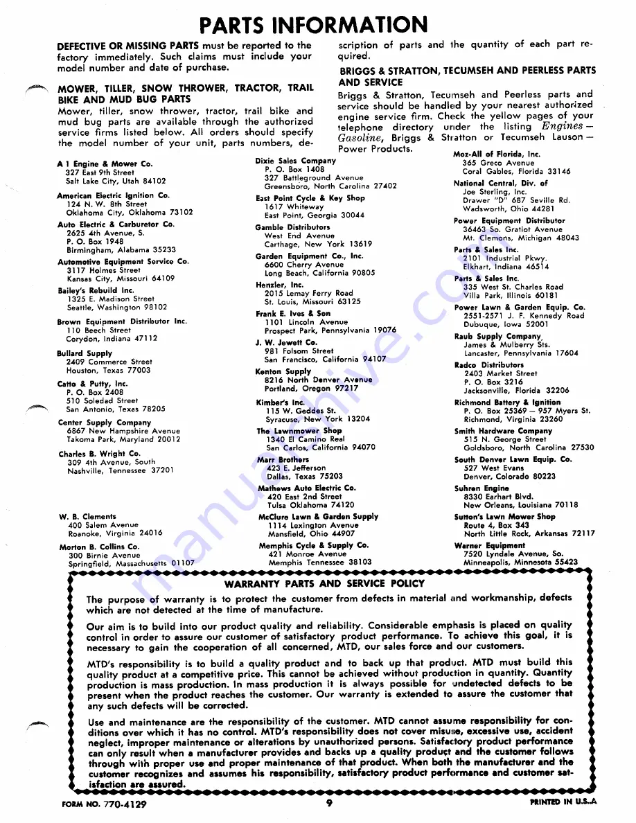 MTD 123-640 Operating/Service Instructions Manual Download Page 9