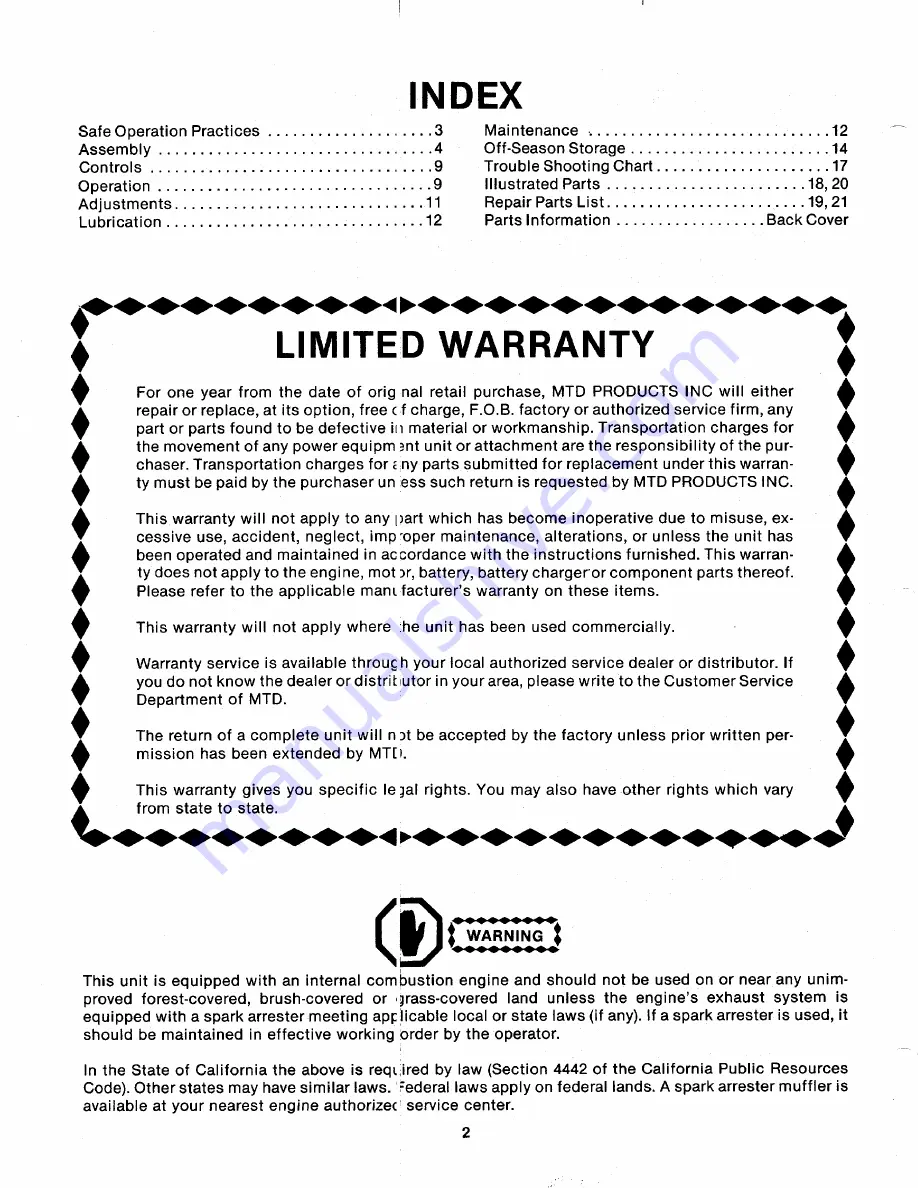 MTD 124-362-000 Owner'S Manual Download Page 2