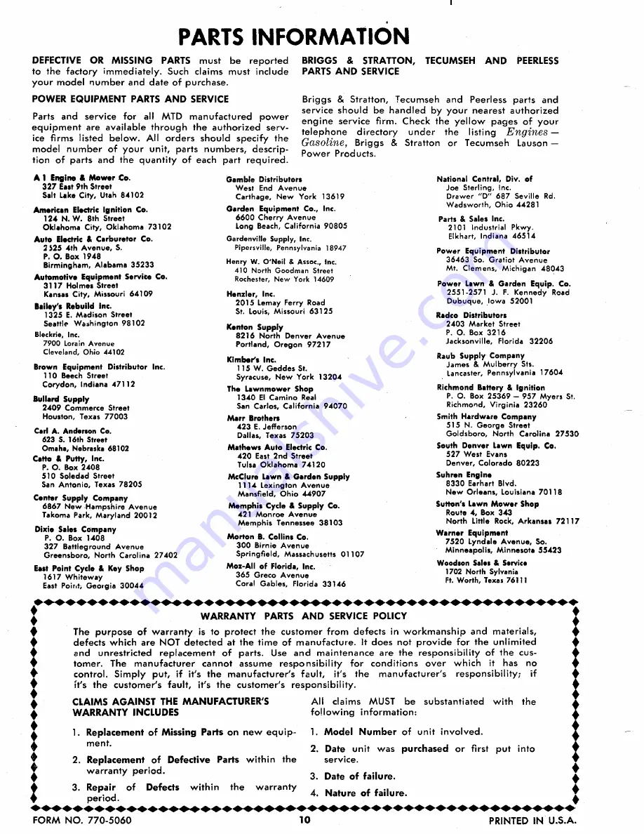 MTD 124-688A Owner'S Operating Service Instruction Manual Download Page 10