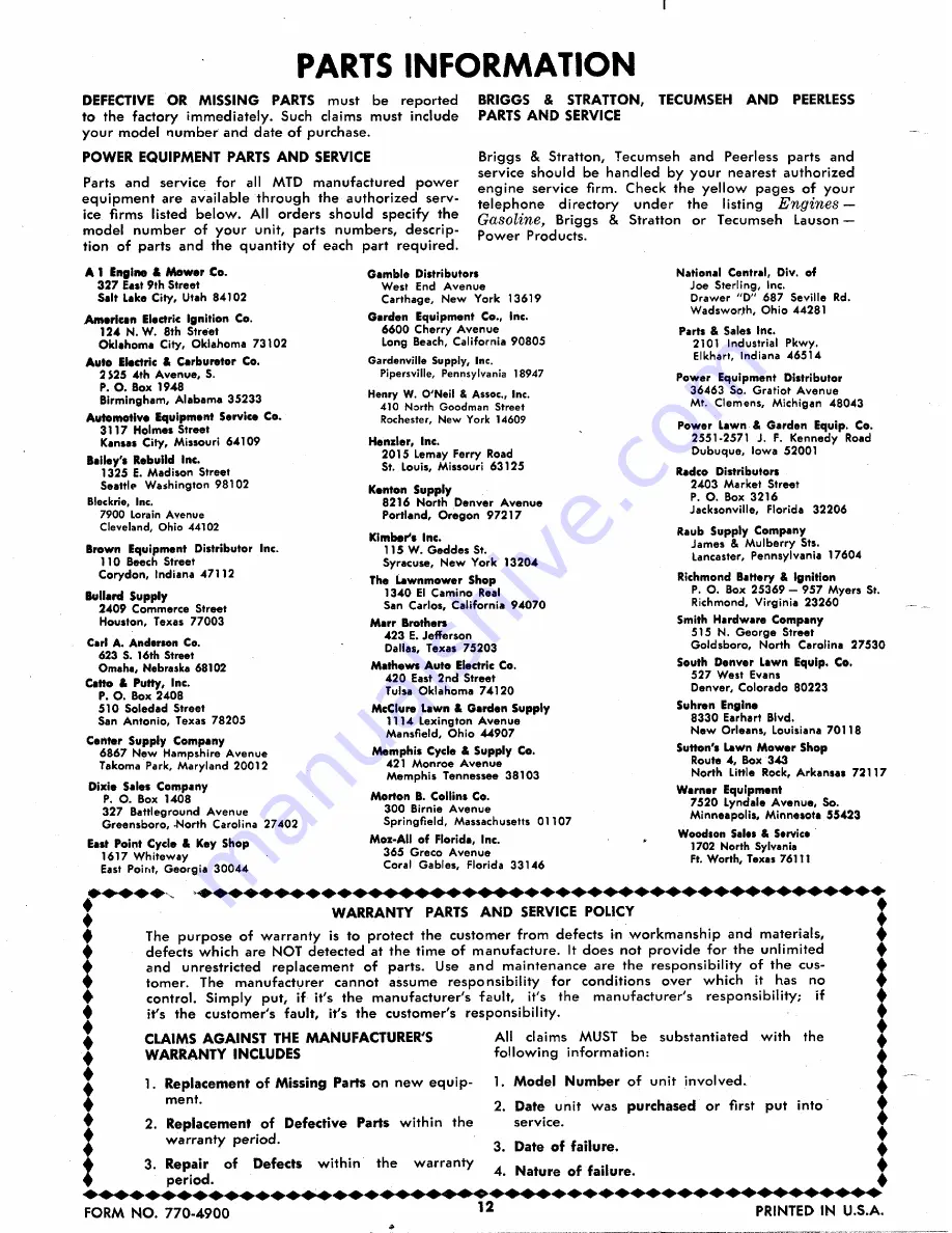 MTD 124-690A Owner'S Operating Service Instruction Manual Download Page 12