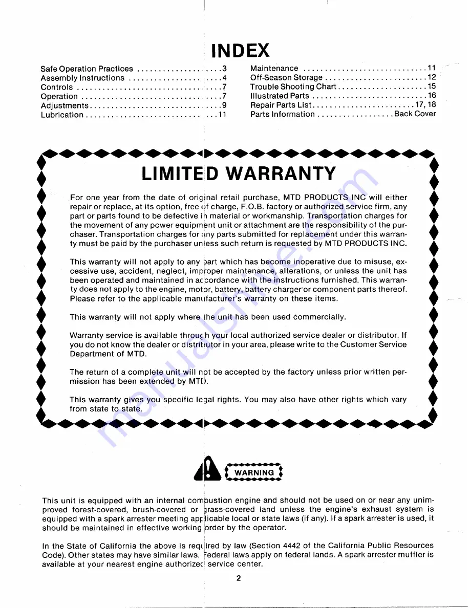 MTD 125-260-000 Owner'S Manual Download Page 2