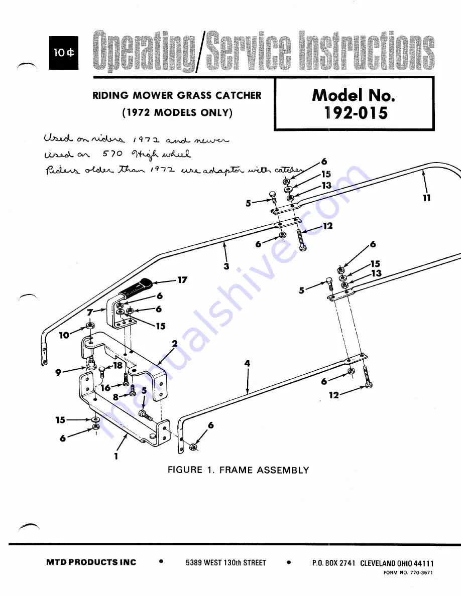 MTD 192-015 Operating/Service Instructions Download Page 1