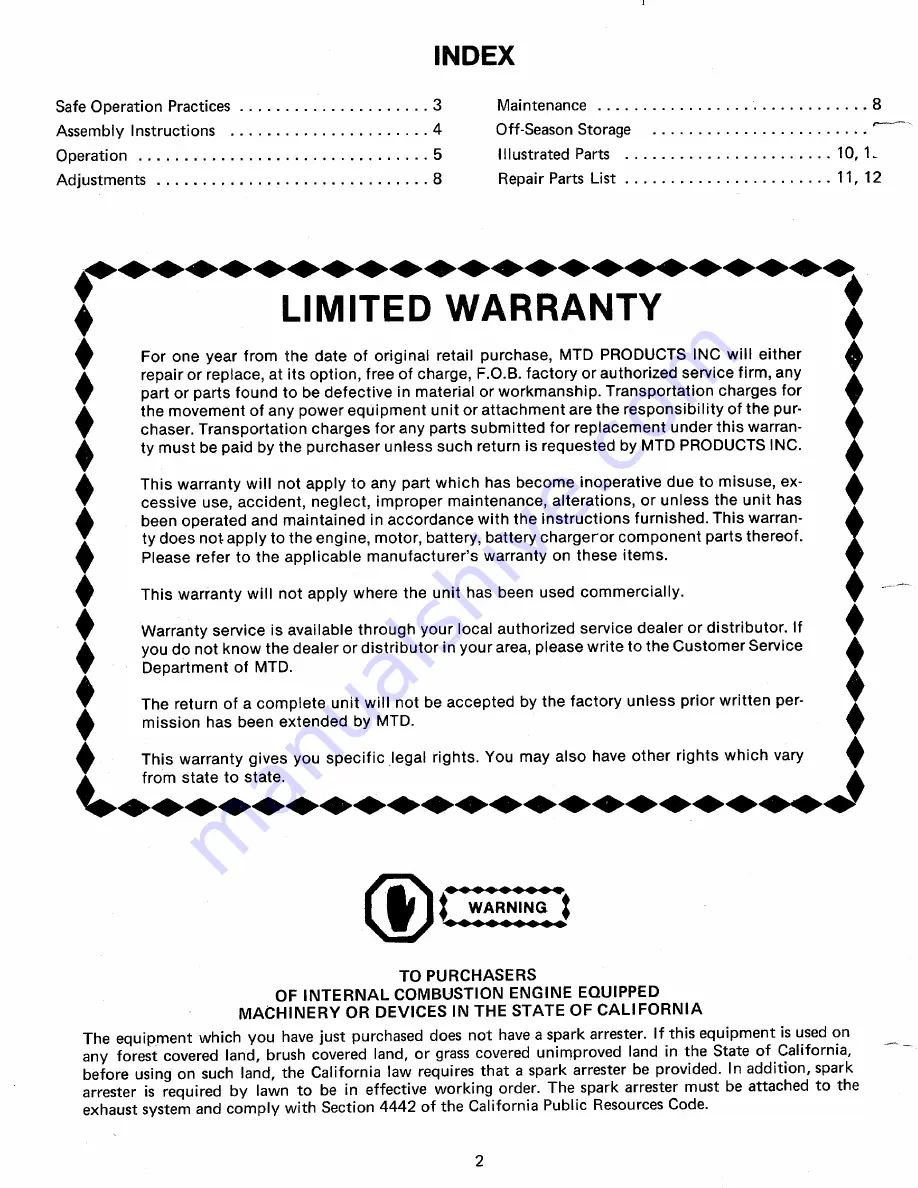 MTD 242-642A Owner'S Manual Download Page 2