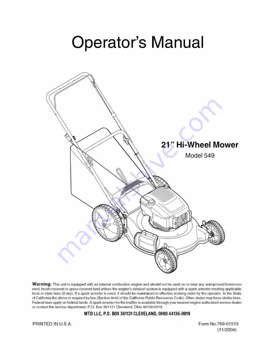 MTD 549 Series Скачать руководство пользователя страница 1