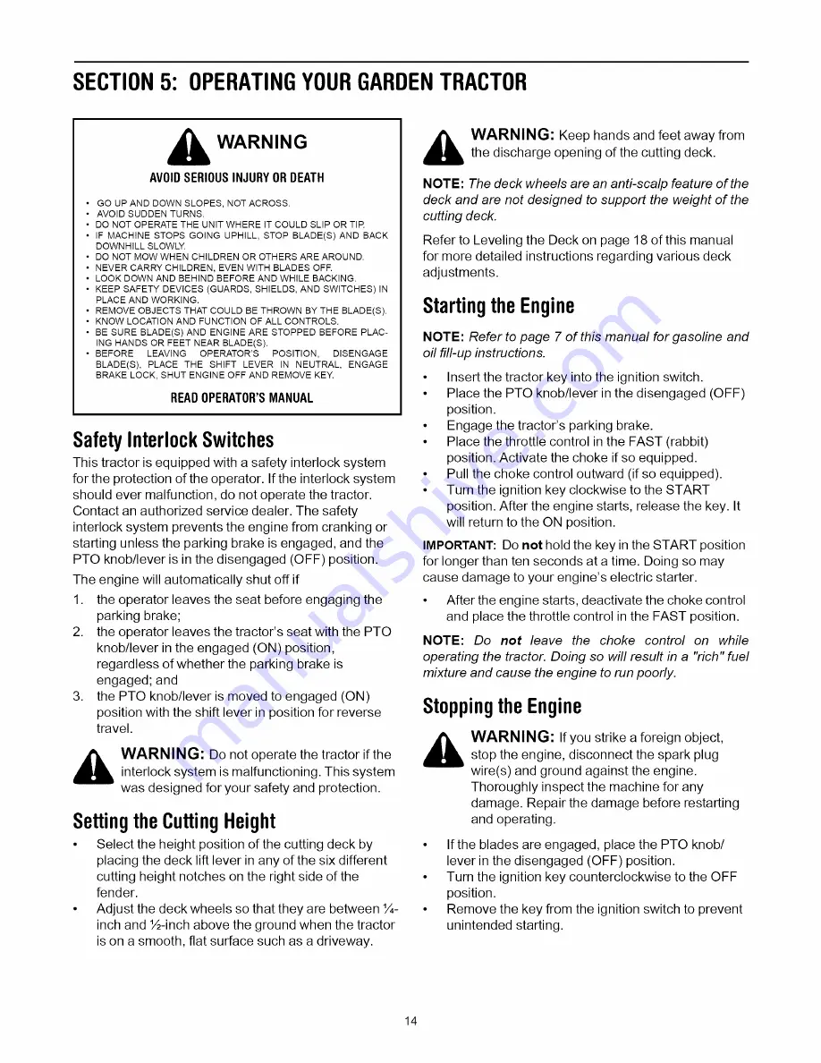 MTD 808H Series Operator'S Manual Download Page 14