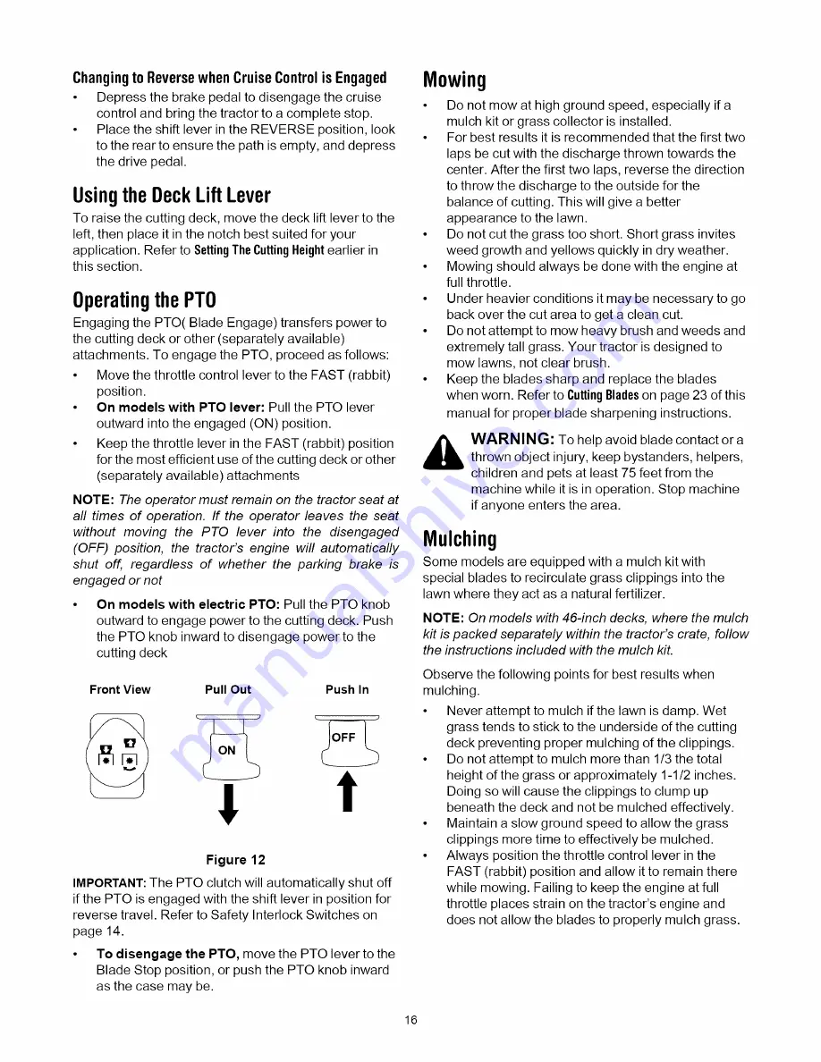 MTD 808H Series Operator'S Manual Download Page 16