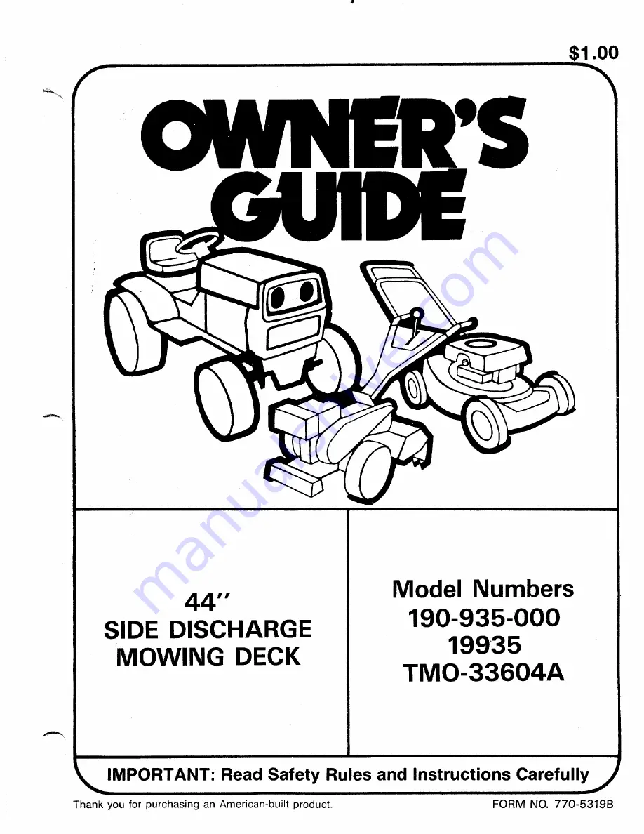 MTD TMO-33604A Owner'S Manual Download Page 1