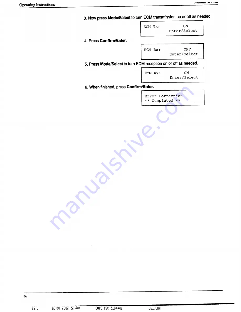 Murata M-1750 Operating Instructions Manual Download Page 98