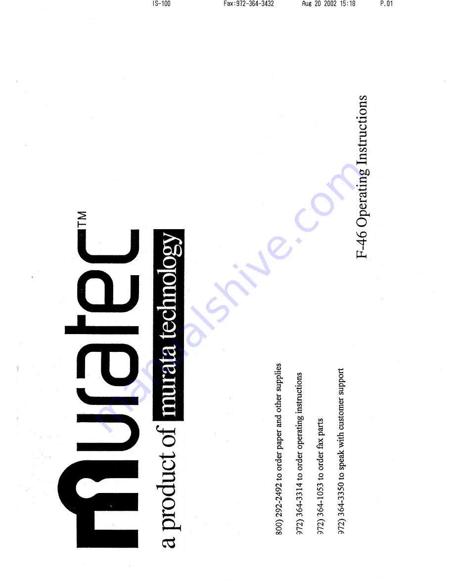 Muratec F-46 Operating Instructions Manual Download Page 1