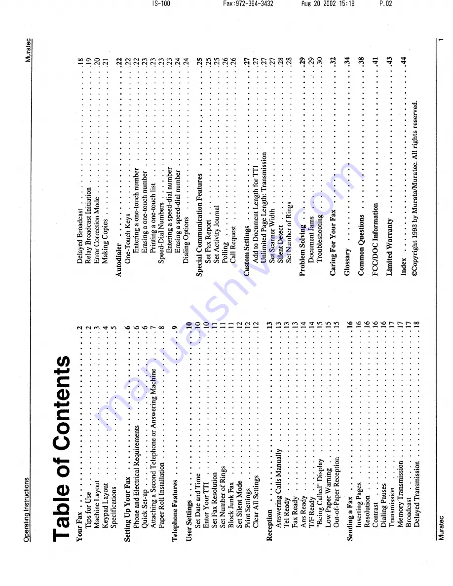 Muratec F-46 Operating Instructions Manual Download Page 2