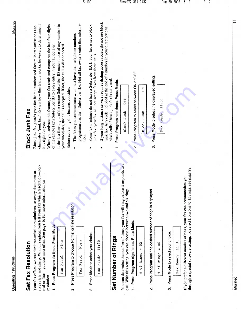 Muratec F-46 Operating Instructions Manual Download Page 12