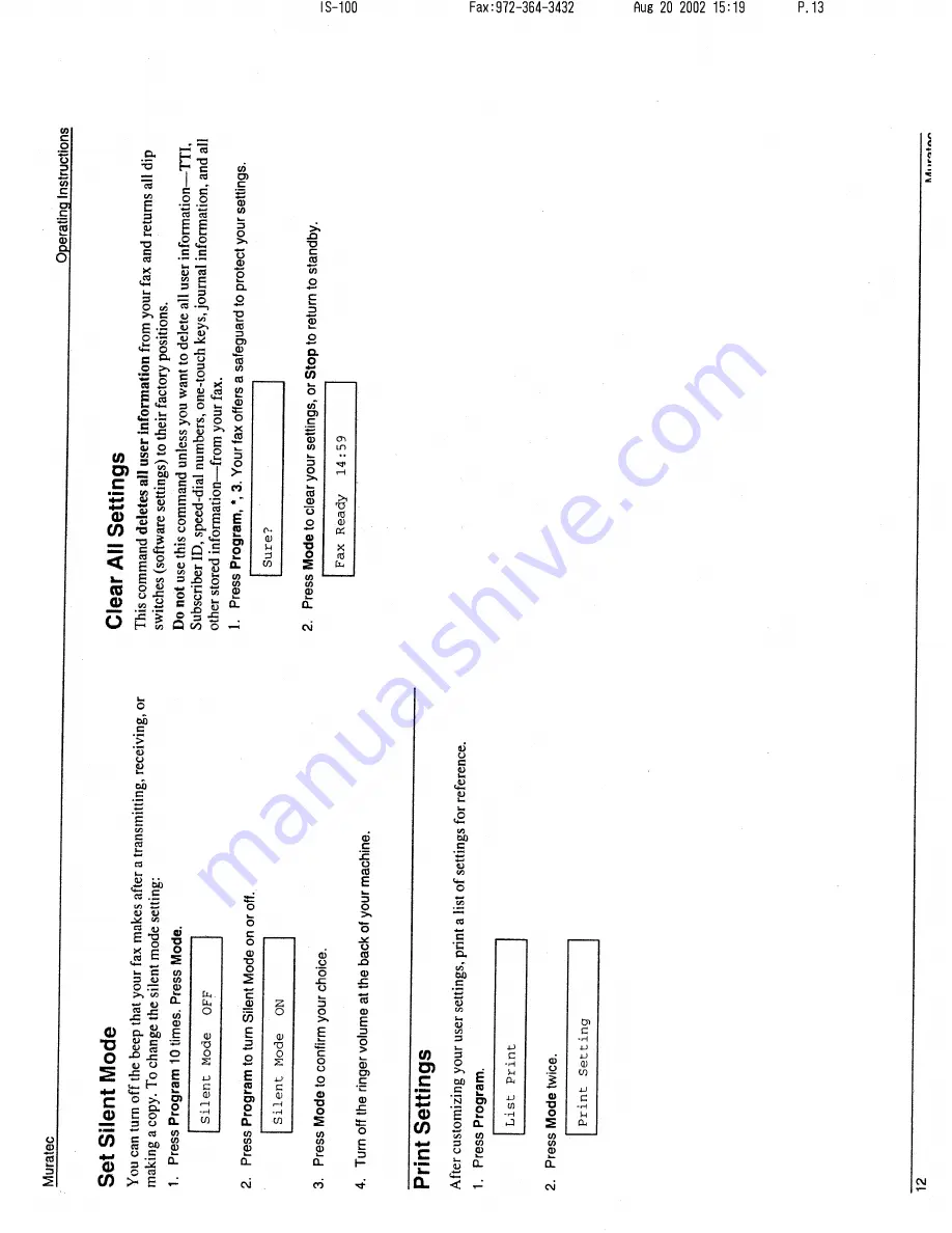 Muratec F-46 Operating Instructions Manual Download Page 13