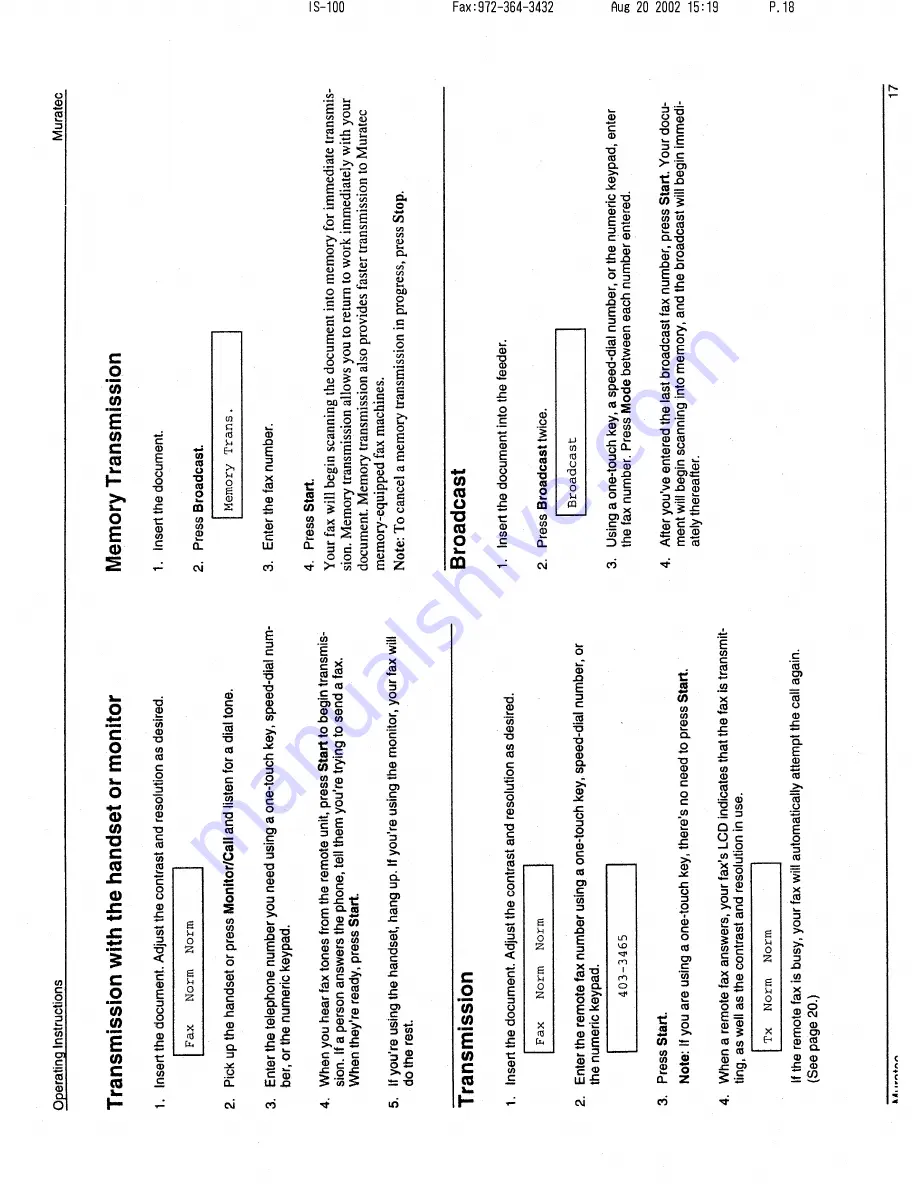 Muratec F-46 Operating Instructions Manual Download Page 18