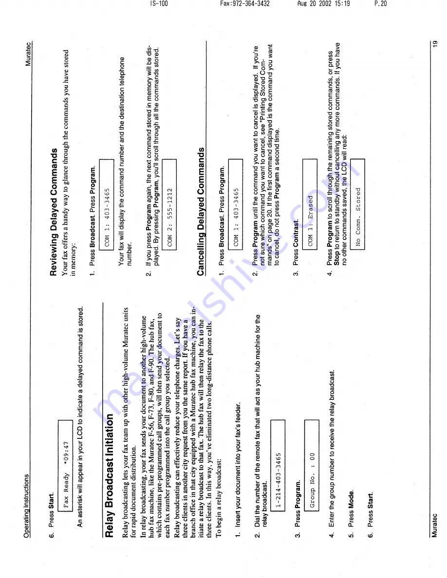 Muratec F-46 Operating Instructions Manual Download Page 20