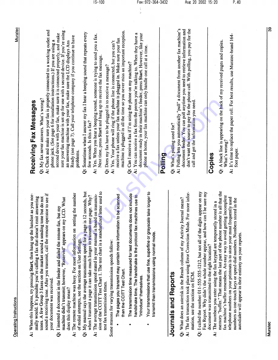 Muratec F-46 Operating Instructions Manual Download Page 40