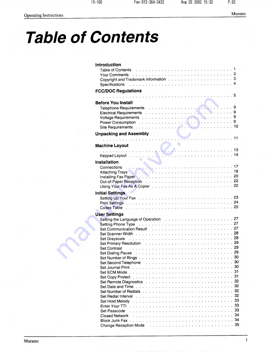 Muratec F-56 Operating Instructions Manual Download Page 2