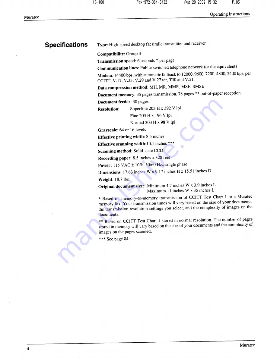 Muratec F-56 Operating Instructions Manual Download Page 5