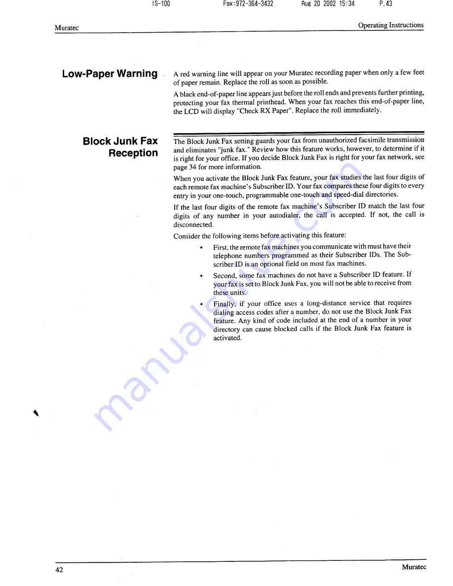 Muratec F-56 Operating Instructions Manual Download Page 43