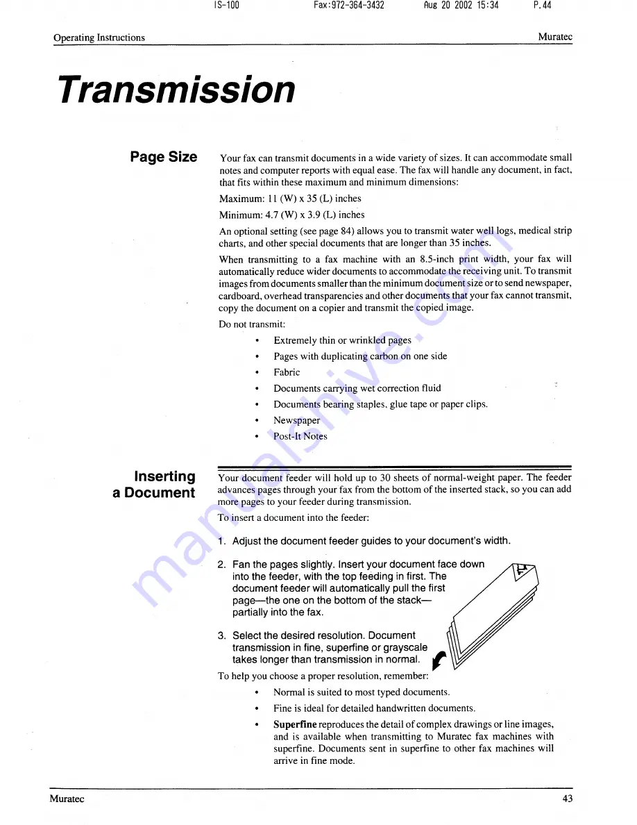 Muratec F-56 Operating Instructions Manual Download Page 44