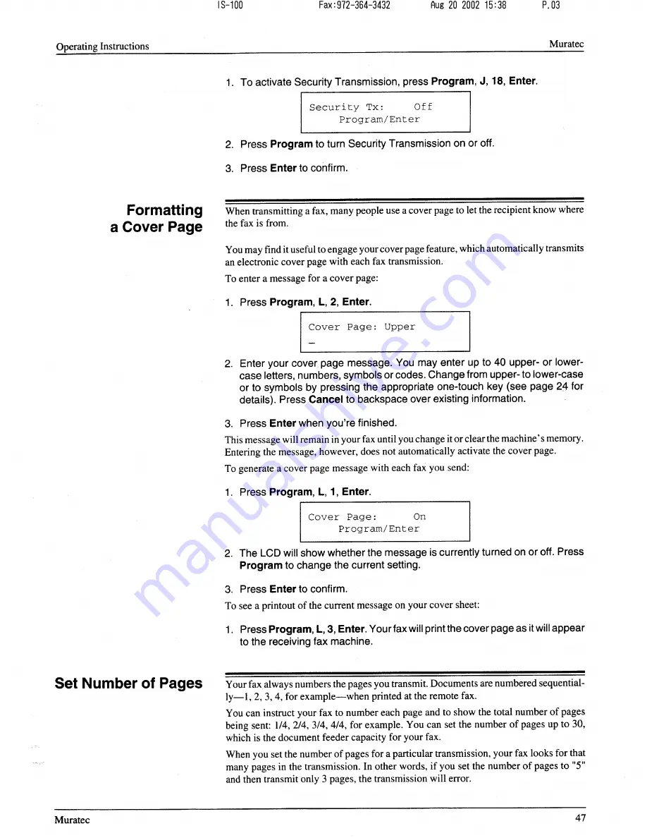 Muratec F-56 Operating Instructions Manual Download Page 48