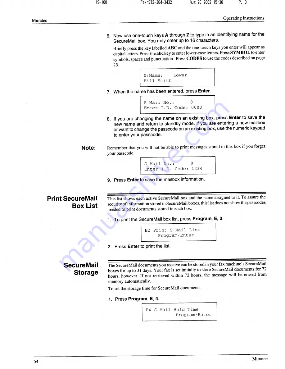 Muratec F-56 Operating Instructions Manual Download Page 55