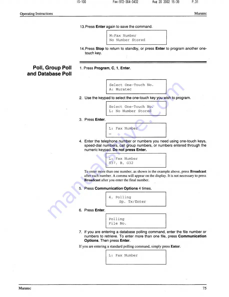 Muratec F-56 Operating Instructions Manual Download Page 76