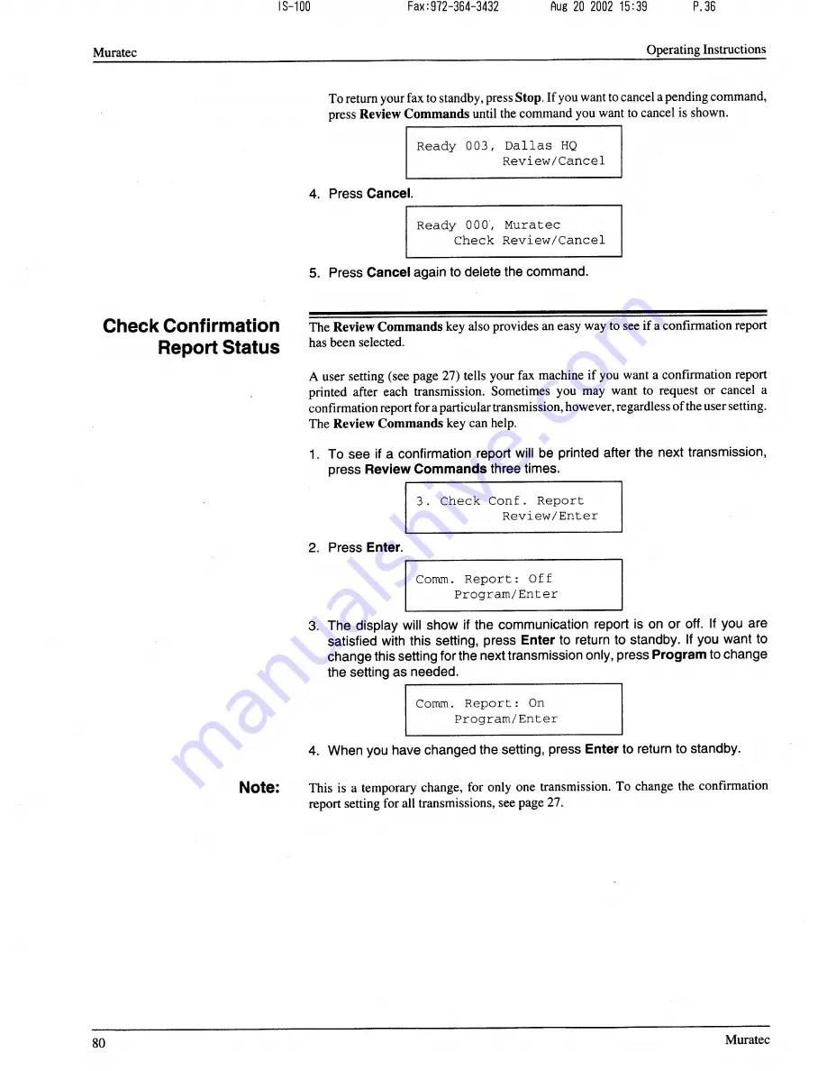 Muratec F-56 Operating Instructions Manual Download Page 81