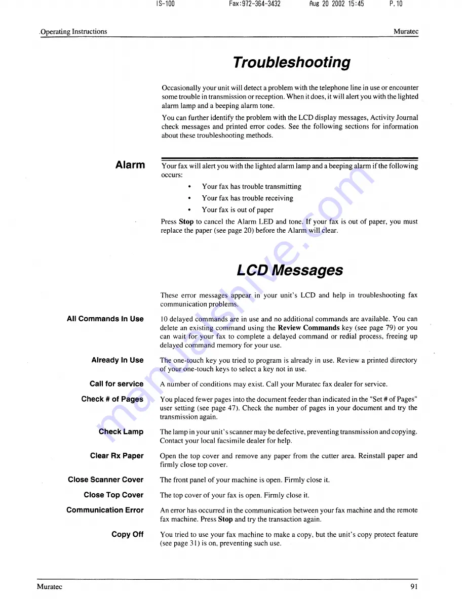 Muratec F-56 Operating Instructions Manual Download Page 91