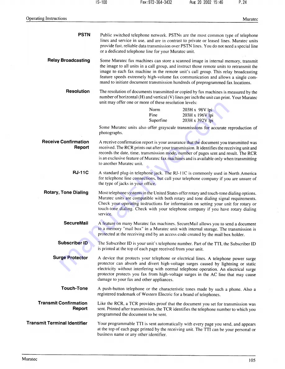 Muratec F-56 Operating Instructions Manual Download Page 105