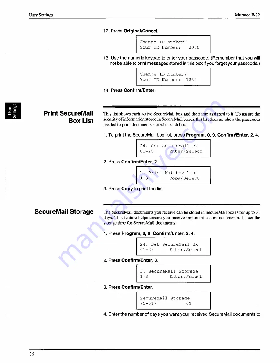 Muratec F-72 Operating Instructions Manual Download Page 36