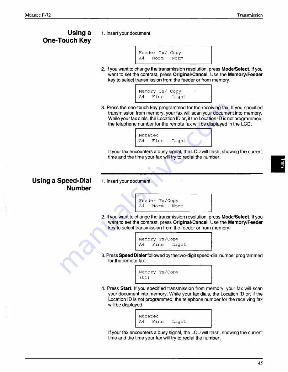 Muratec F-72 Operating Instructions Manual Download Page 45