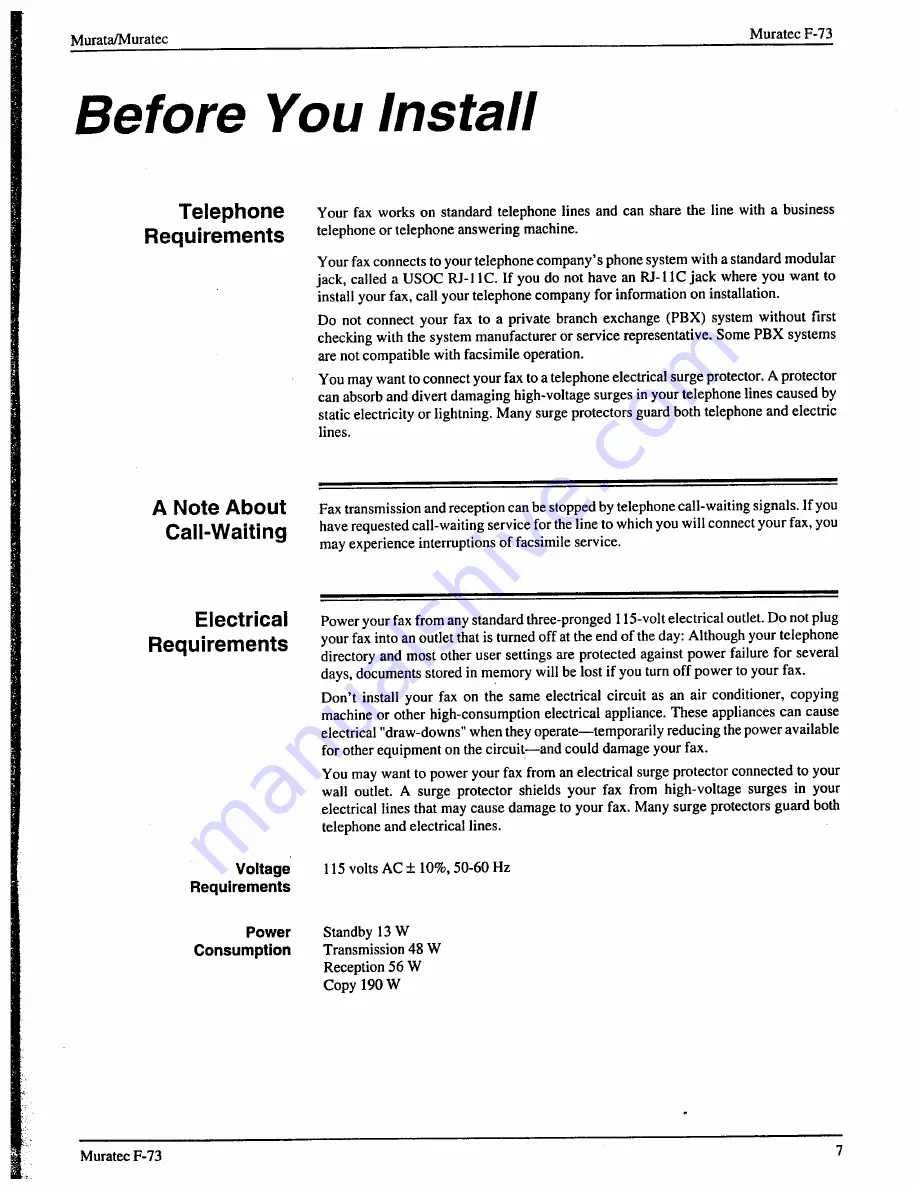 Muratec F-73 Operating Instructions Manual Download Page 9