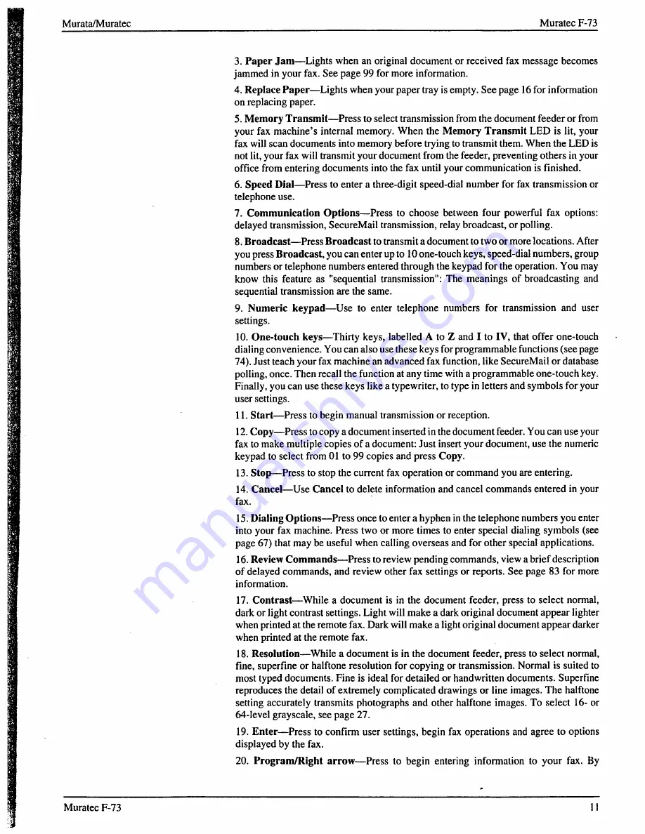 Muratec F-73 Operating Instructions Manual Download Page 13