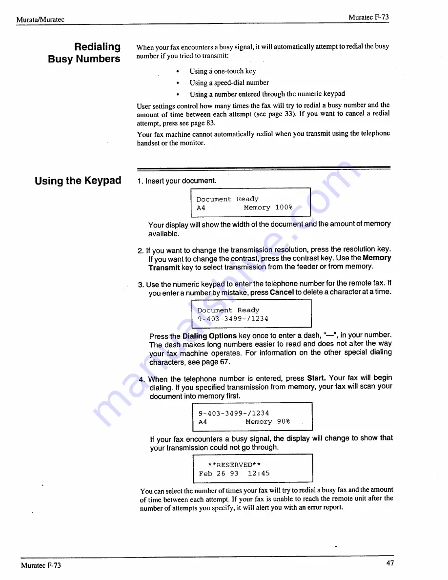 Muratec F-73 Operating Instructions Manual Download Page 49