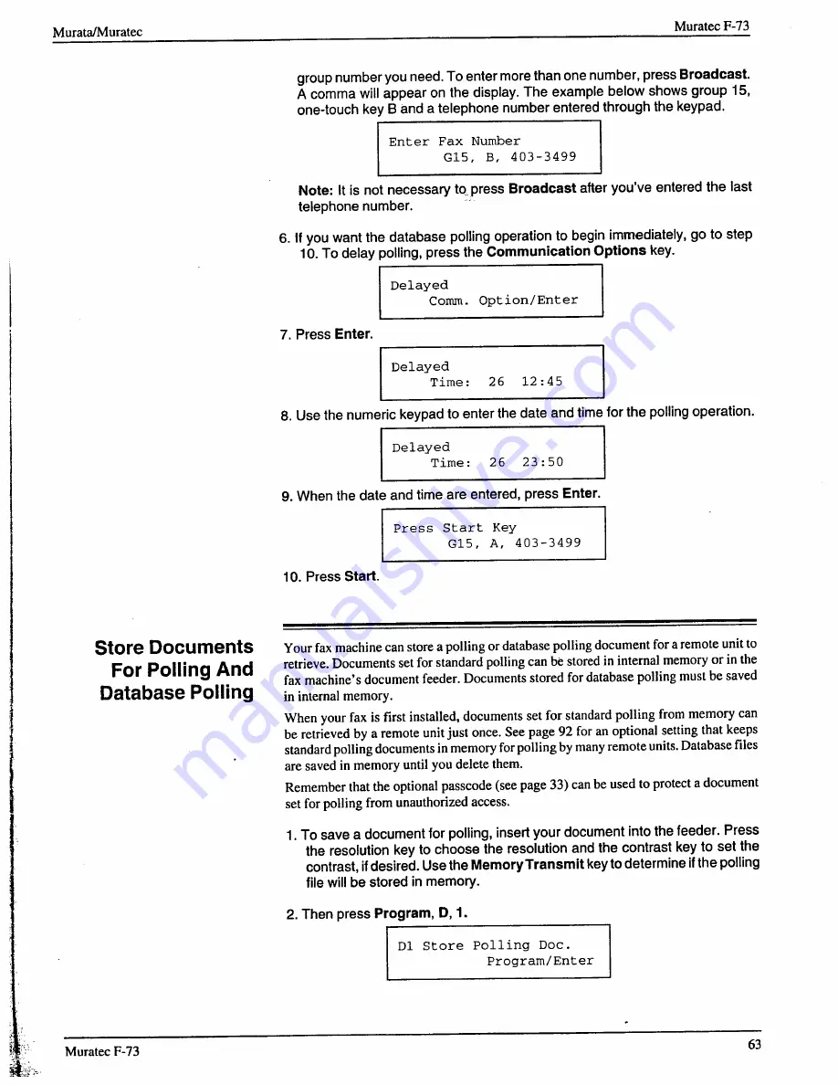 Muratec F-73 Operating Instructions Manual Download Page 65