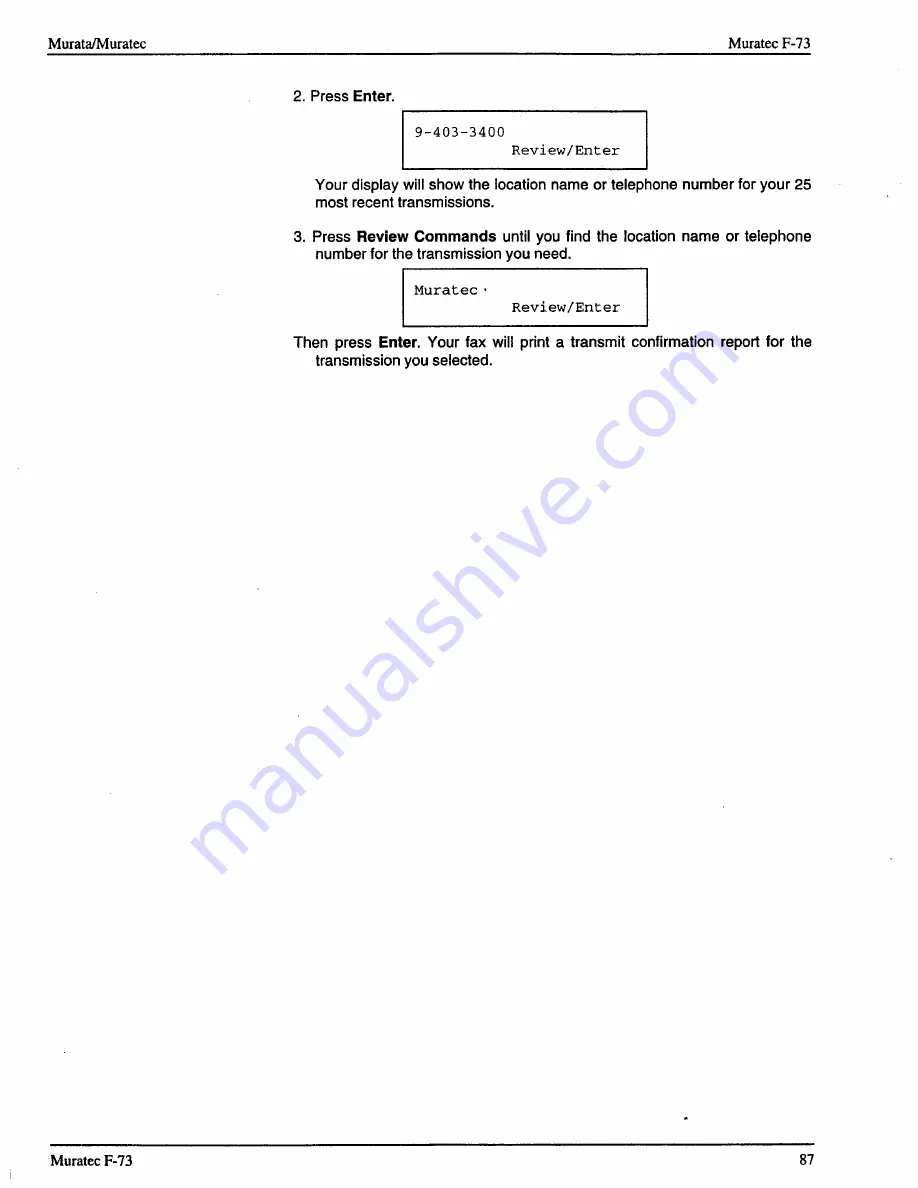 Muratec F-73 Operating Instructions Manual Download Page 89