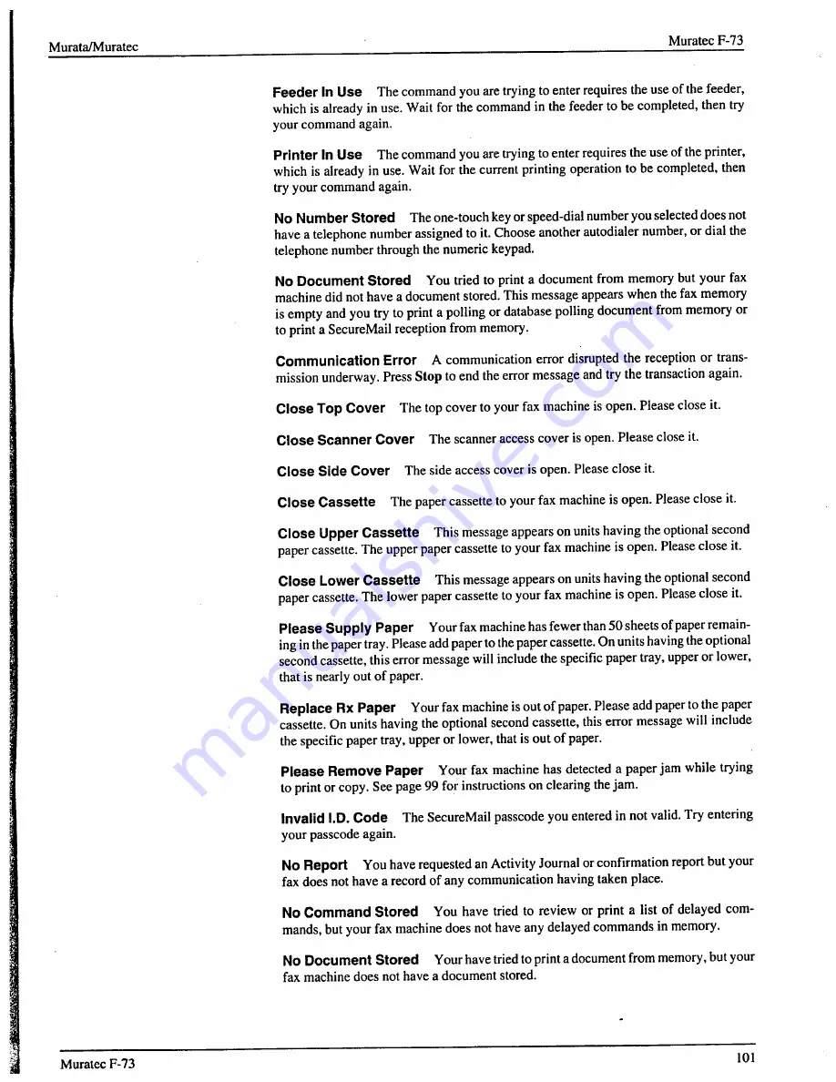 Muratec F-73 Operating Instructions Manual Download Page 103