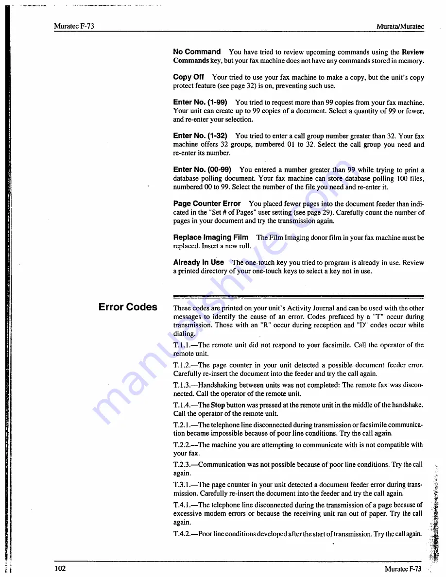 Muratec F-73 Operating Instructions Manual Download Page 104