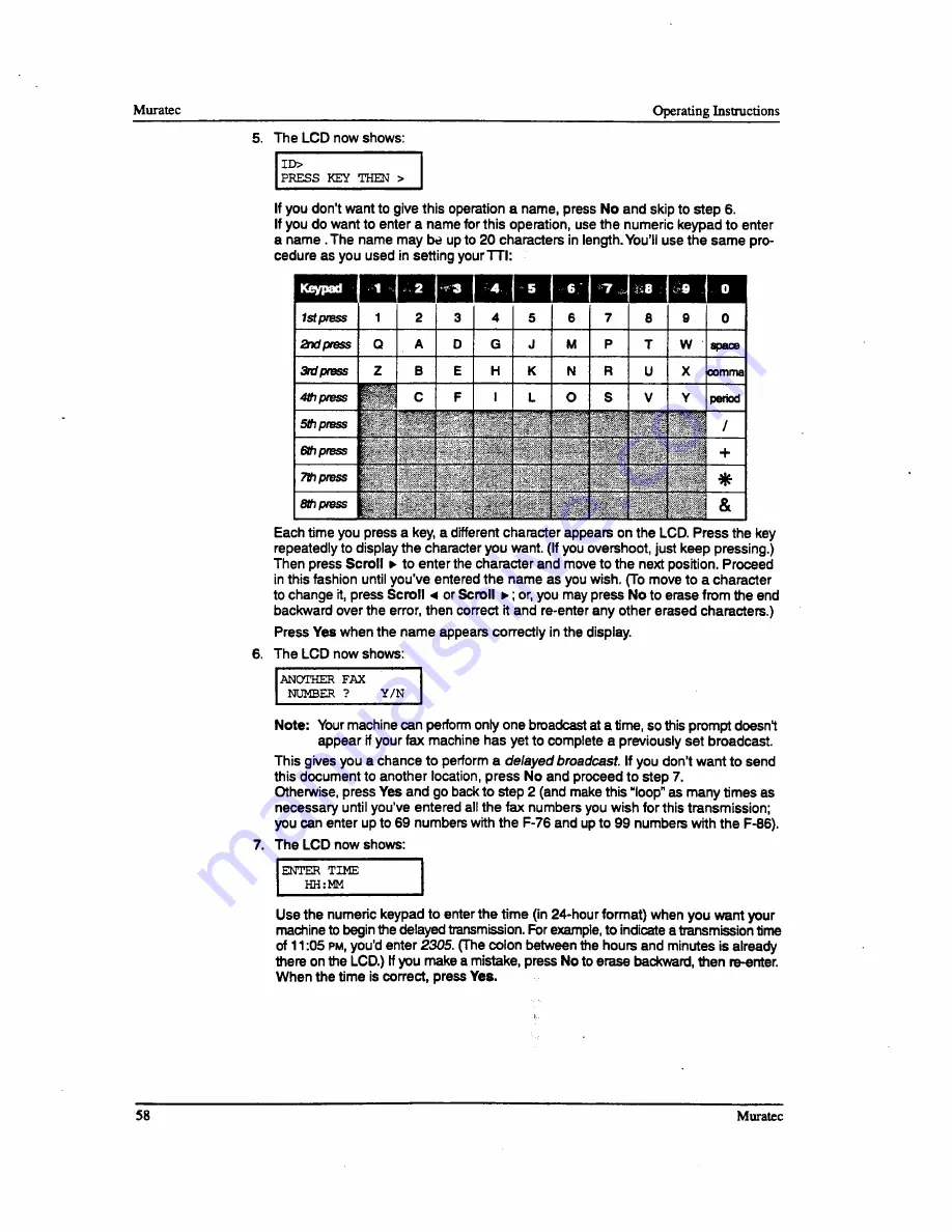 Muratec F-76 Operating Instructions Manual Download Page 60