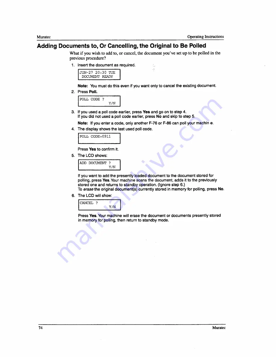 Muratec F-76 Operating Instructions Manual Download Page 76