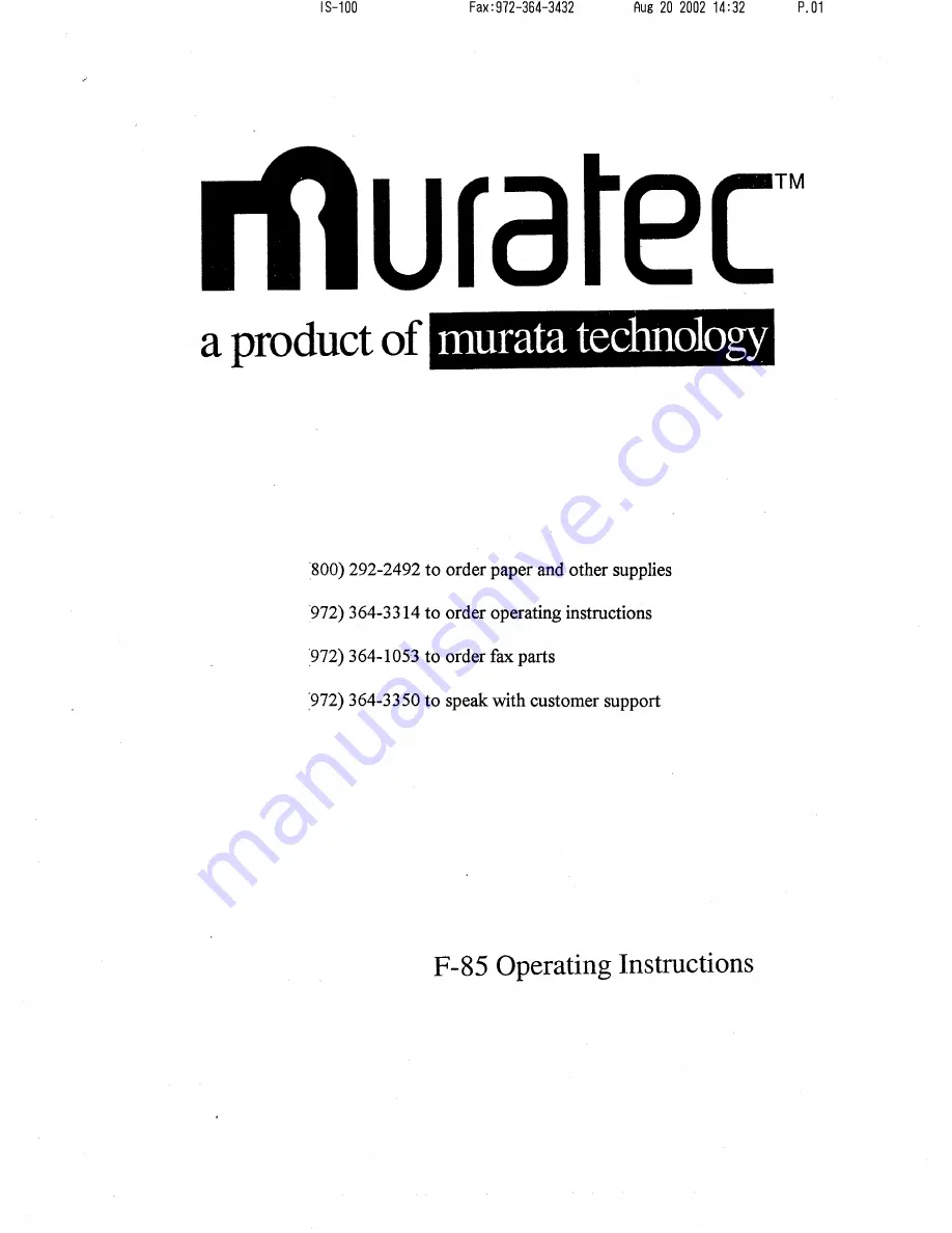 Muratec F-85 Operating Instructions Manual Download Page 1