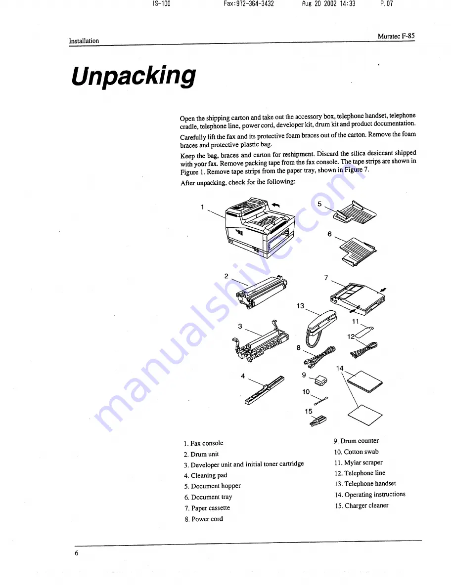 Muratec F-85 Operating Instructions Manual Download Page 7