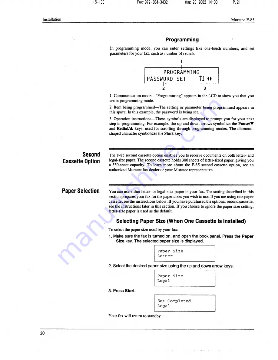 Muratec F-85 Operating Instructions Manual Download Page 21