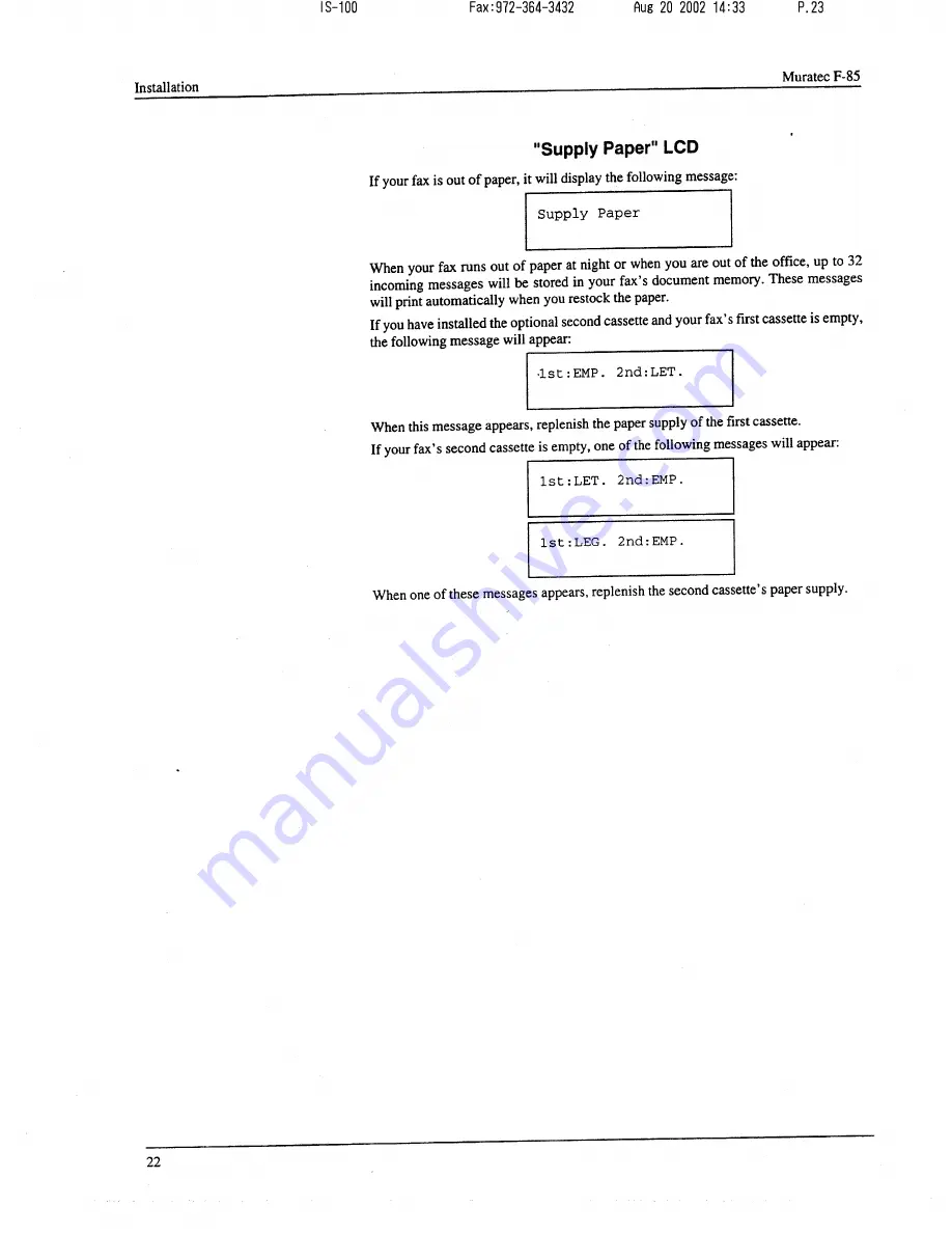 Muratec F-85 Operating Instructions Manual Download Page 23