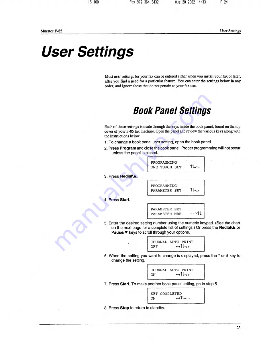 Muratec F-85 Operating Instructions Manual Download Page 24