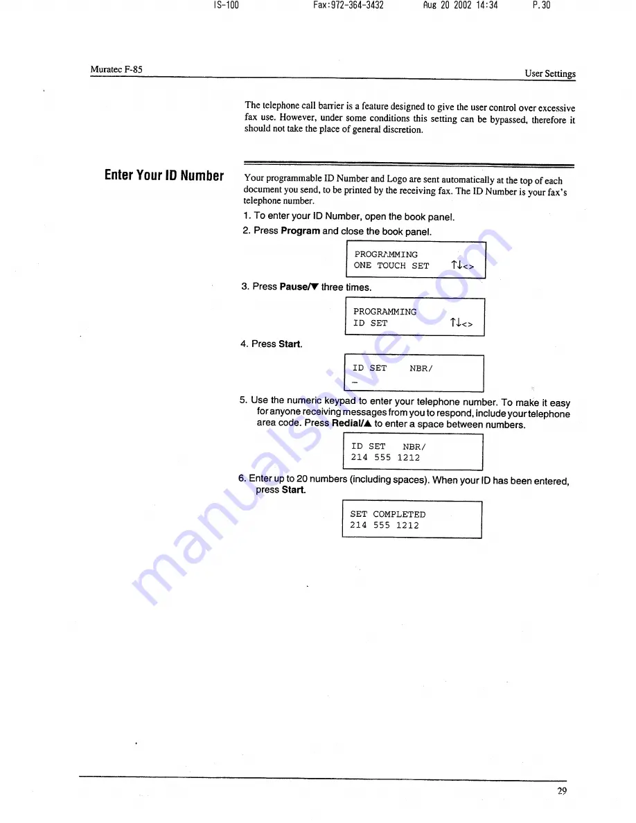 Muratec F-85 Operating Instructions Manual Download Page 30