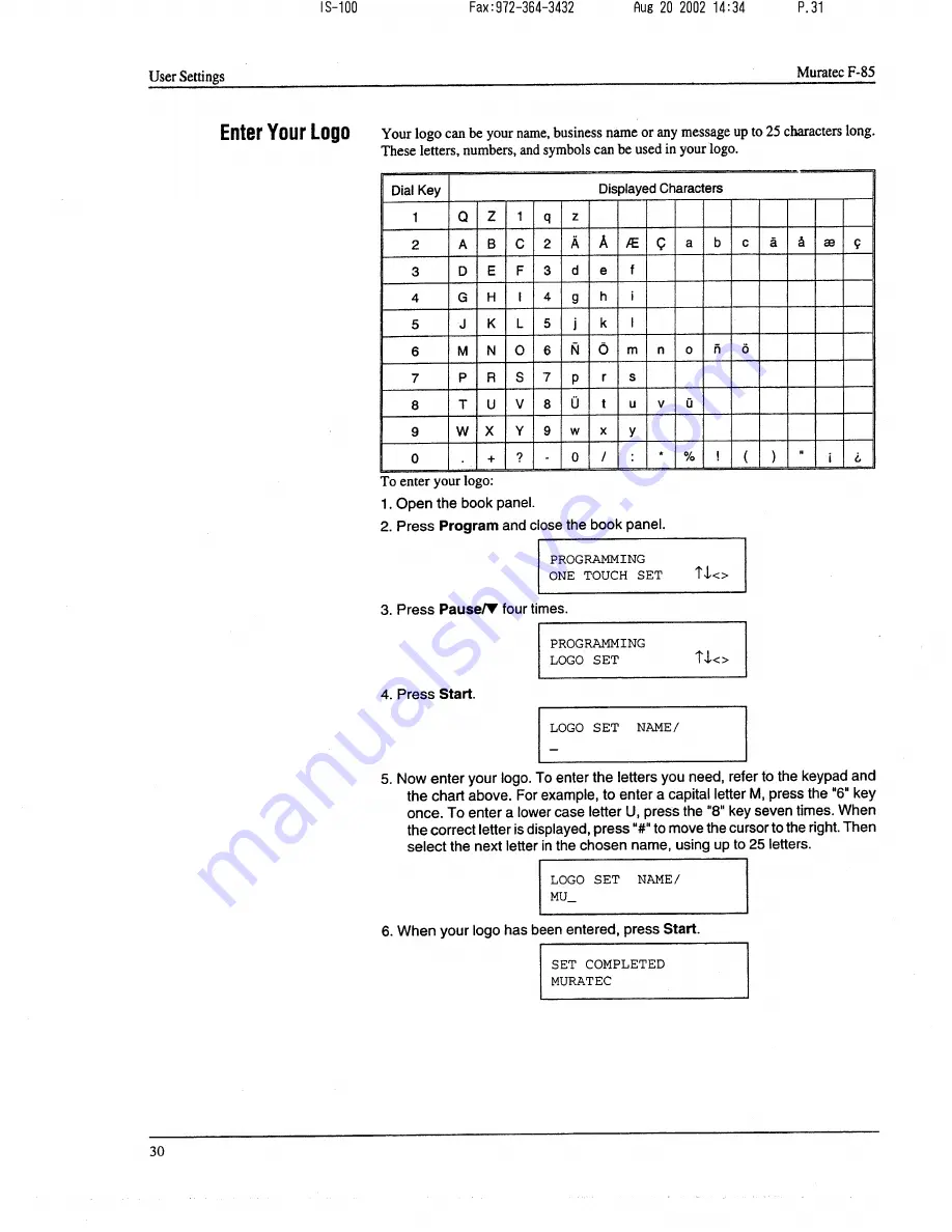 Muratec F-85 Operating Instructions Manual Download Page 31