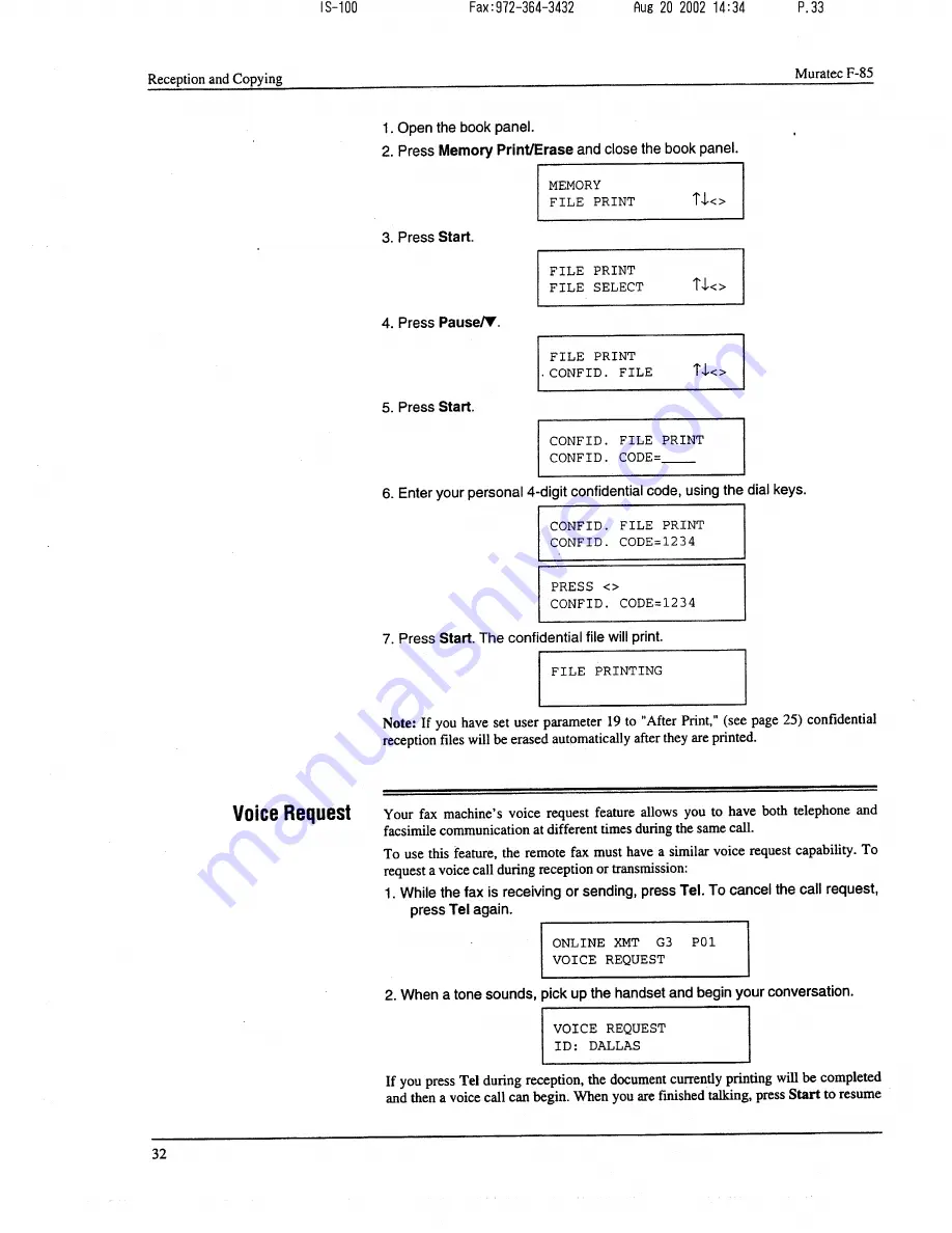 Muratec F-85 Operating Instructions Manual Download Page 33