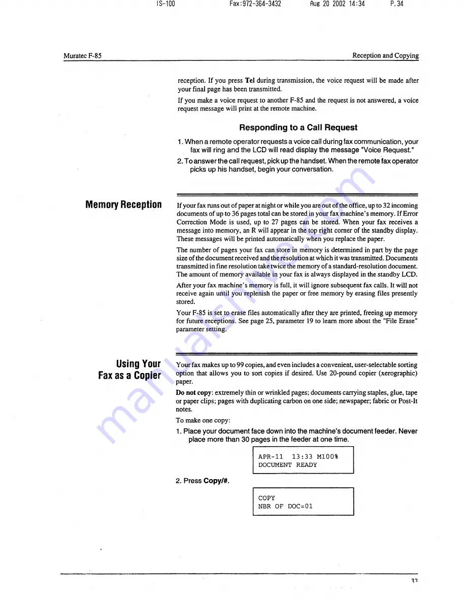 Muratec F-85 Operating Instructions Manual Download Page 34