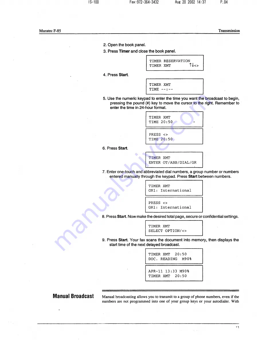 Muratec F-85 Operating Instructions Manual Download Page 44